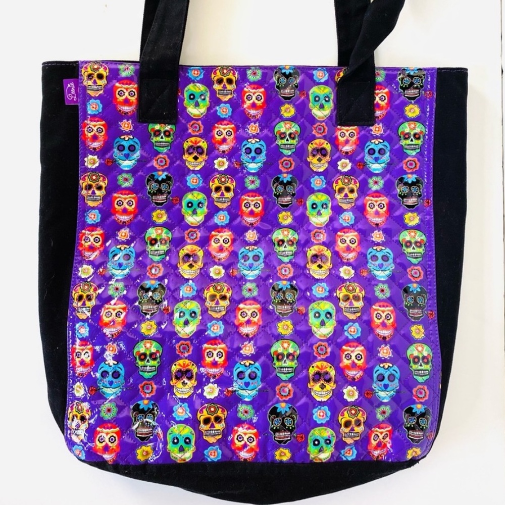 SUGAR SKULL Purple / Black Patent Canvas Tote
